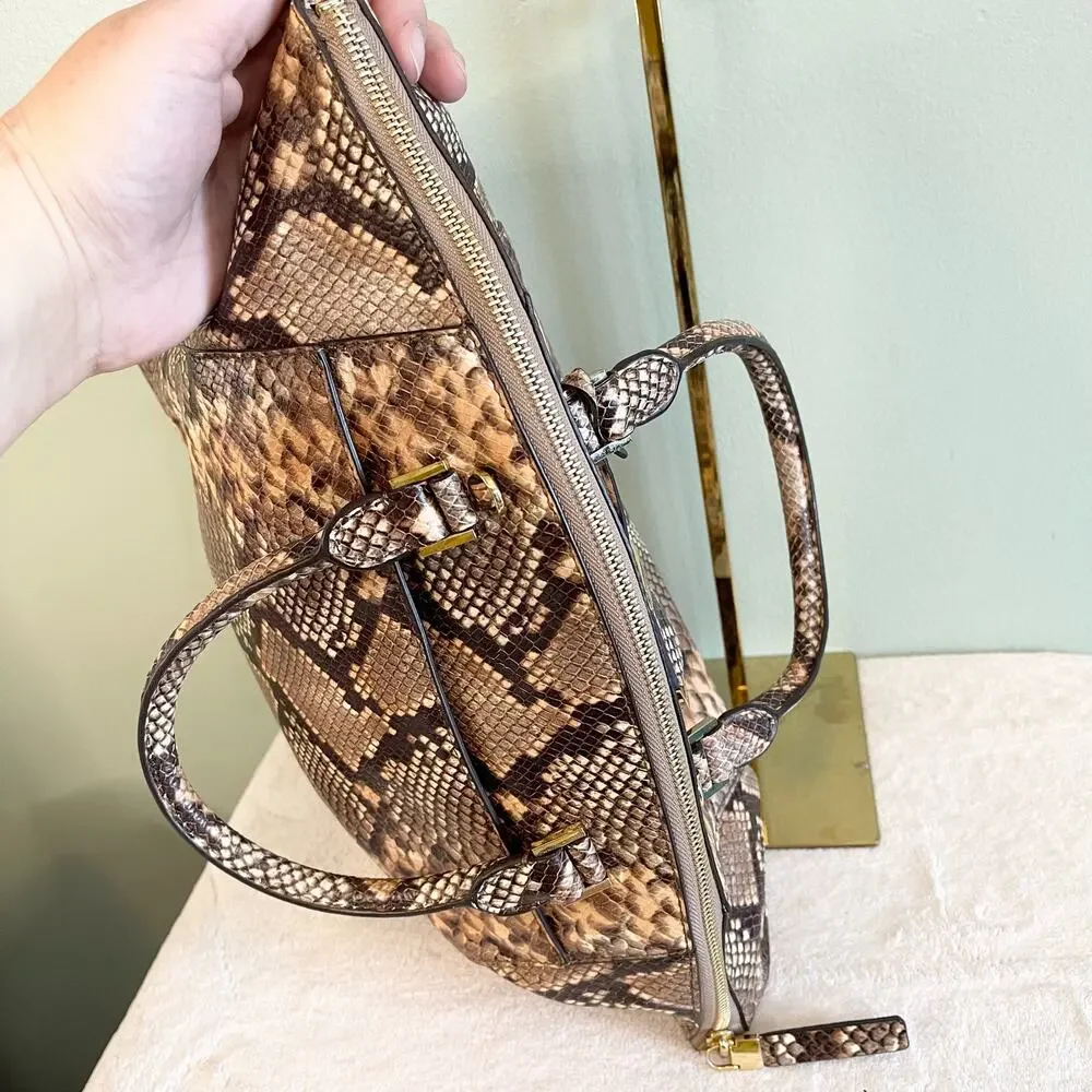 Michael Kors Embossed Leather Snakeskin Python Print Riley Satchel Hand Bag - Picture 7 of 13